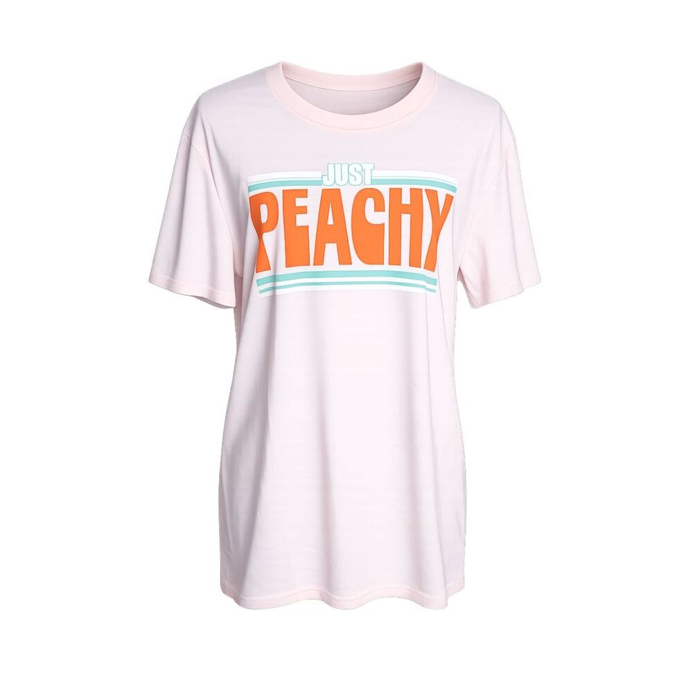 JUST PEACHY CASUAL EVERYDAY WEAR RETRO INSPIRED POSITIVE VIBE GRAPHIC TEE LARGE